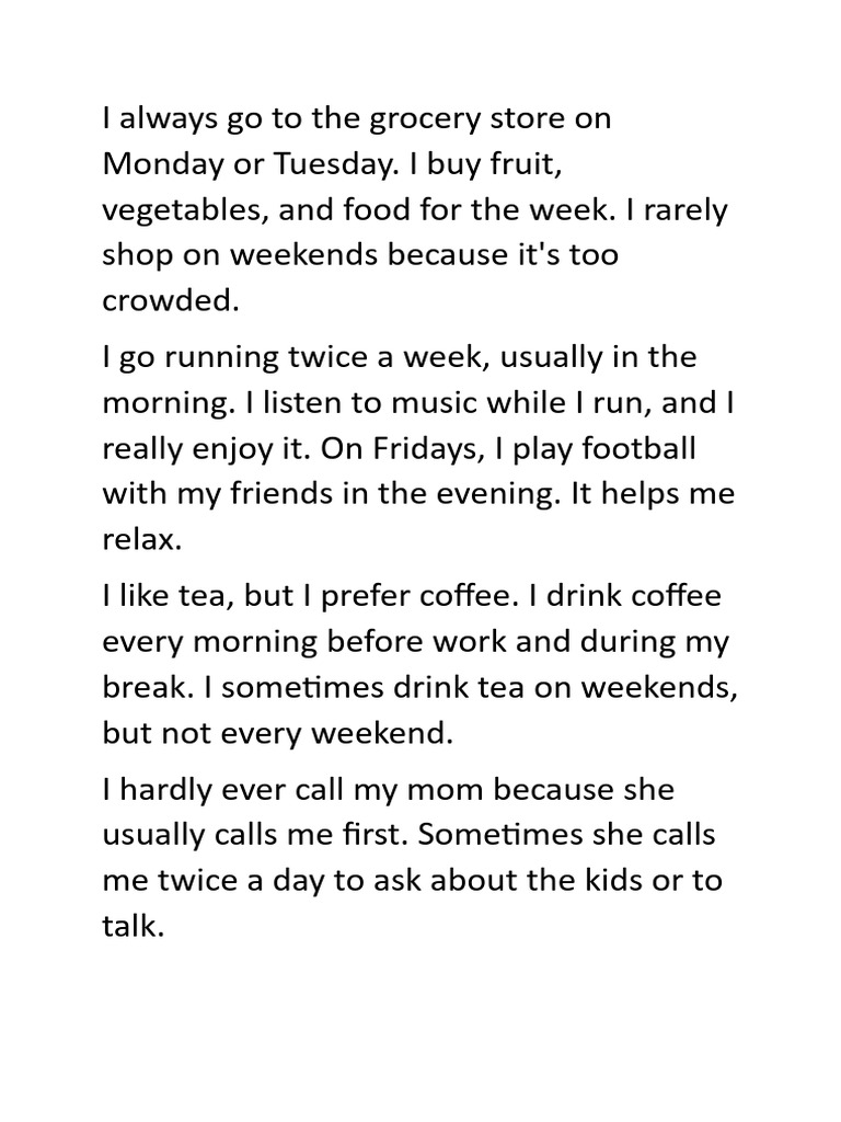 Weekly Routine: Shopping, Running, and Dining | PDF