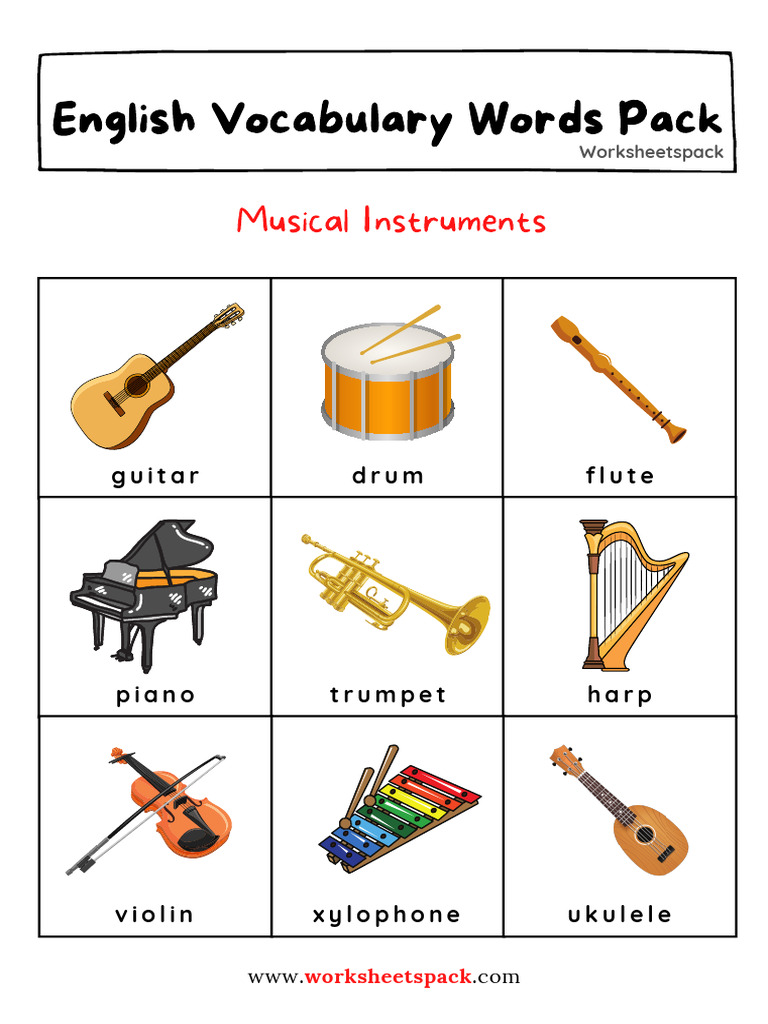 Kindergarten Vocabulary Words Musical Instruments | PDF