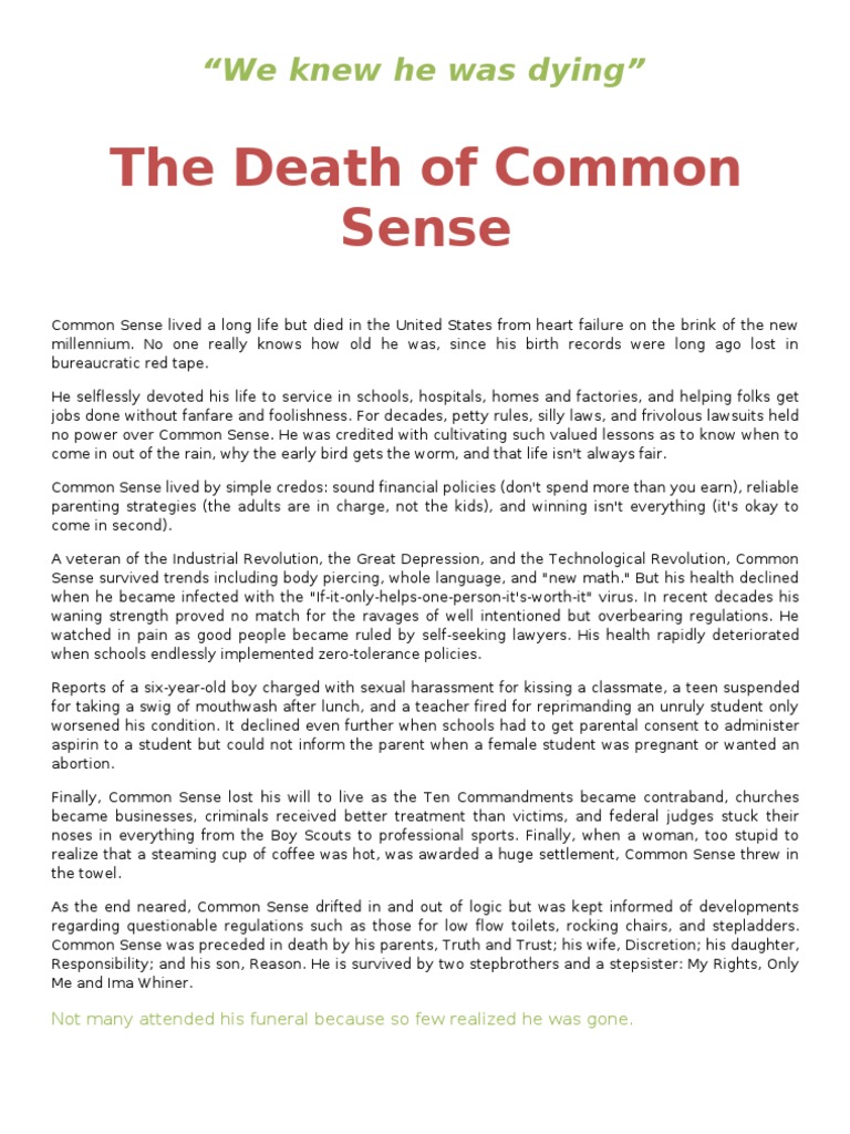 Obituary for Common Sense PDF Violence