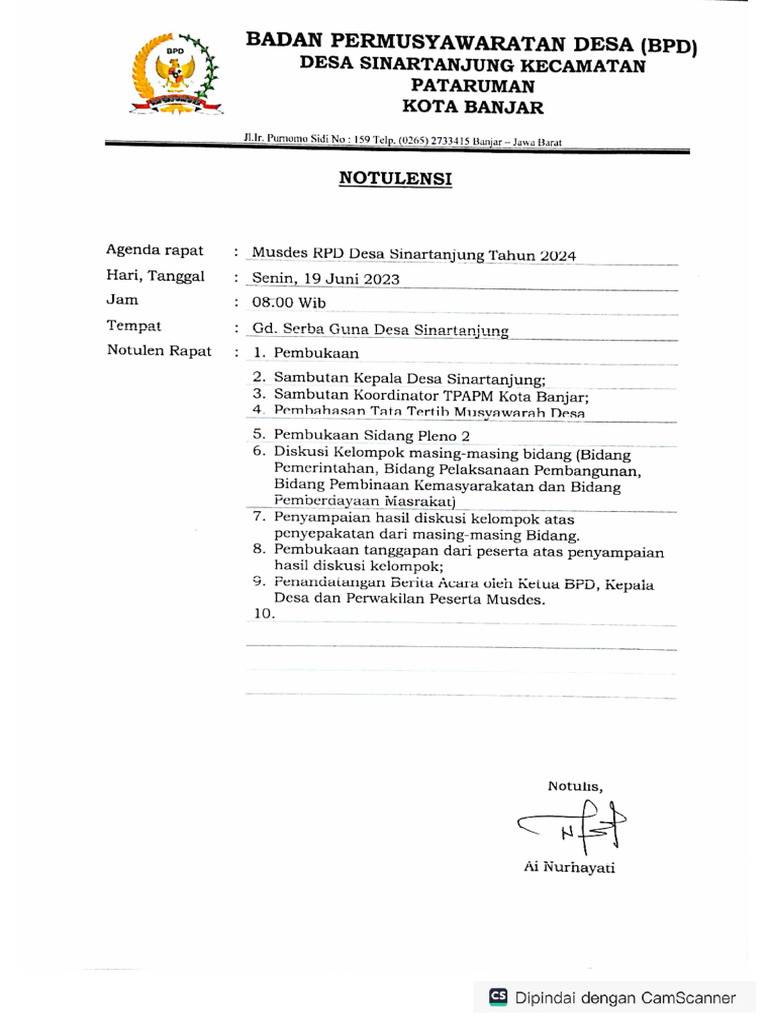 Notulen Musdes RPD Dan RKP 2023 | PDF