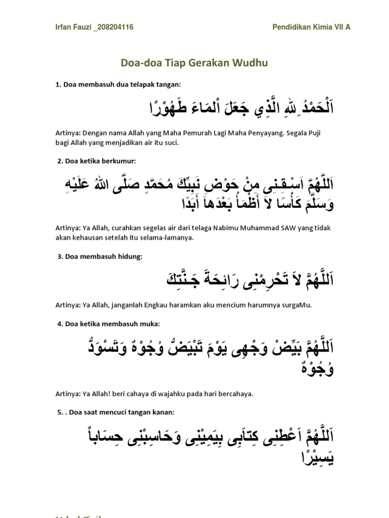 Doa Tiap Gerakan Wudhu