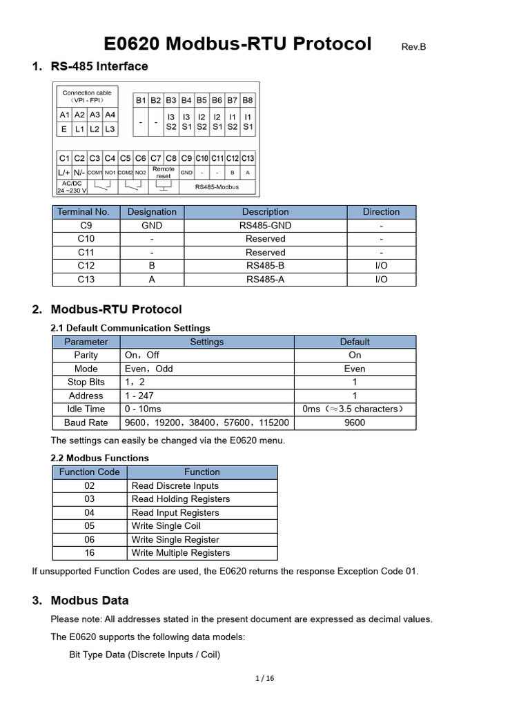 FPI E0620 Modbus Protocol Rev.B | PDF | Bit Rate | Computer Architecture
