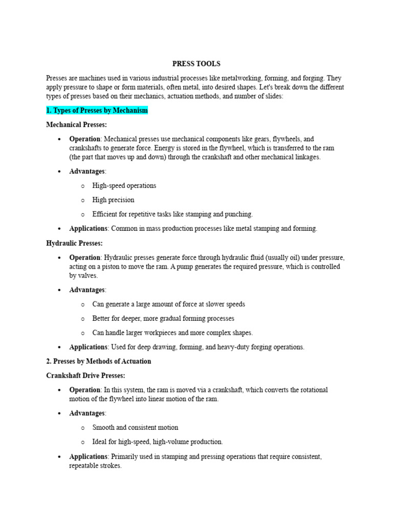 Types and Operations of Press Tools | PDF | Sheet Metal | Mechanical ...