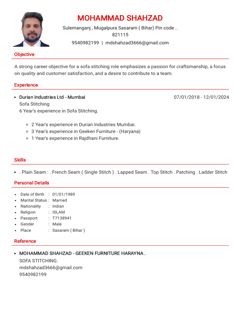 Sofa Stitching CV | PDF