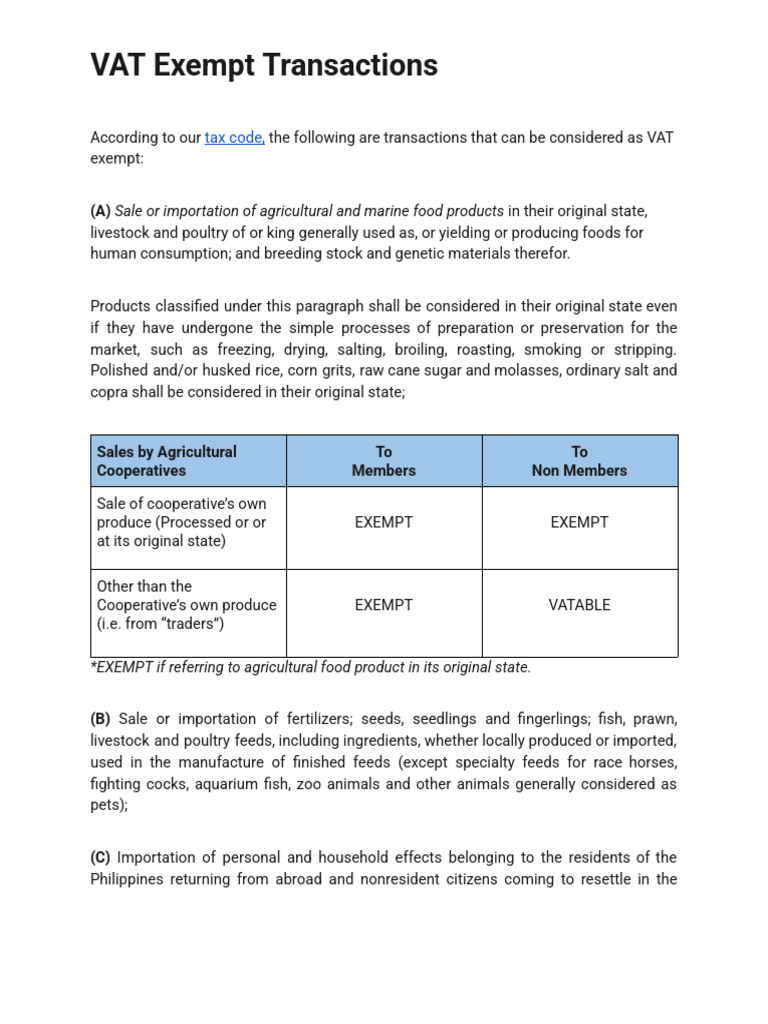 VAT Exempt Transactions in the Philippines | PDF | Value Added Tax | Taxes