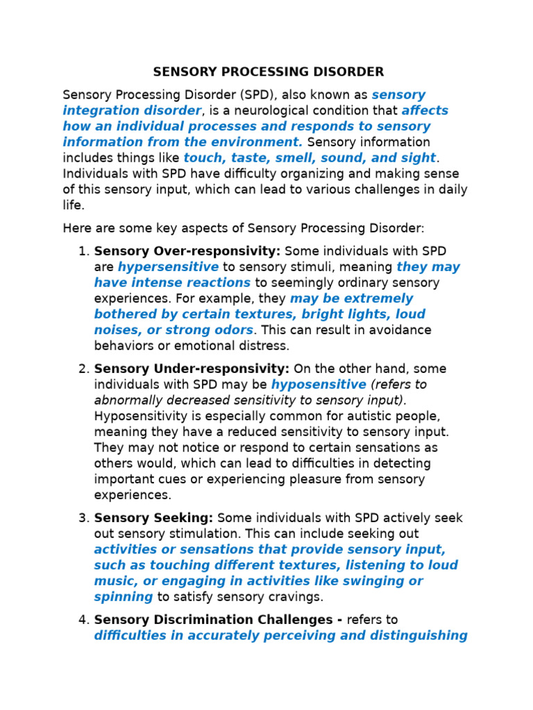 Understanding Sensory Processing Disorder | PDF | Senses | Sensory ...