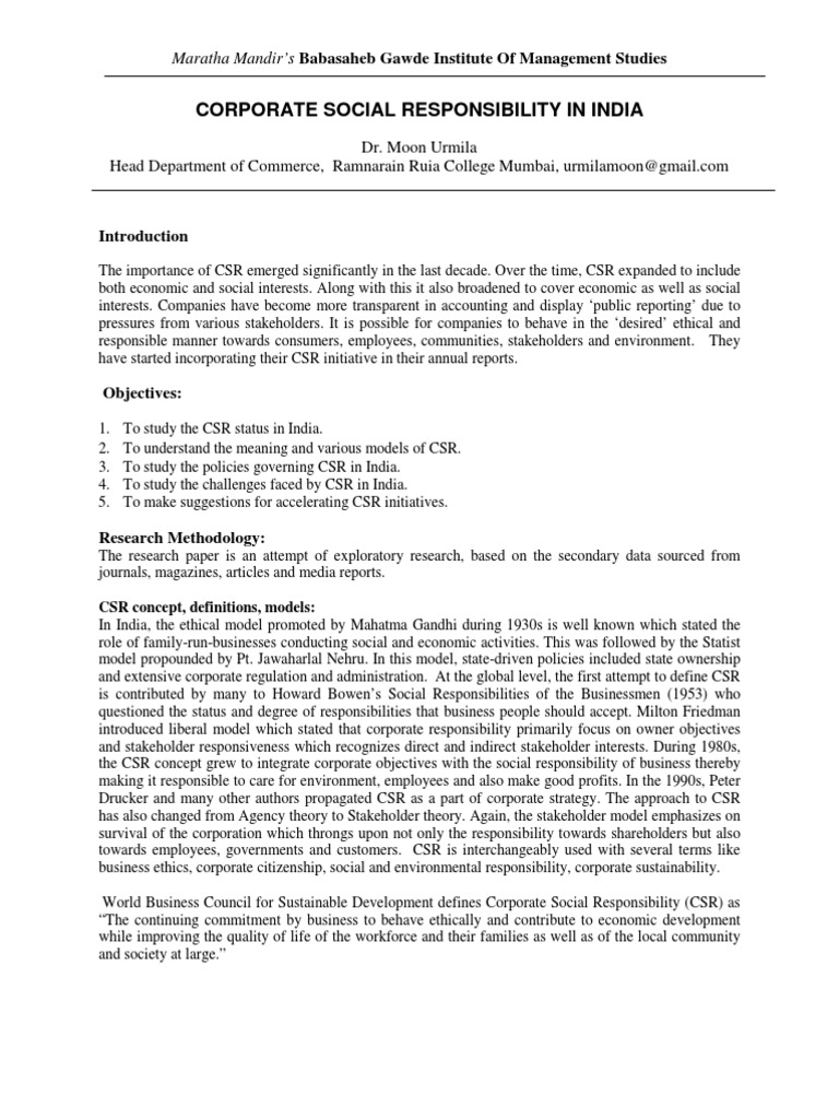 CSR Trends and Challenges in India | PDF | Corporate Social ...