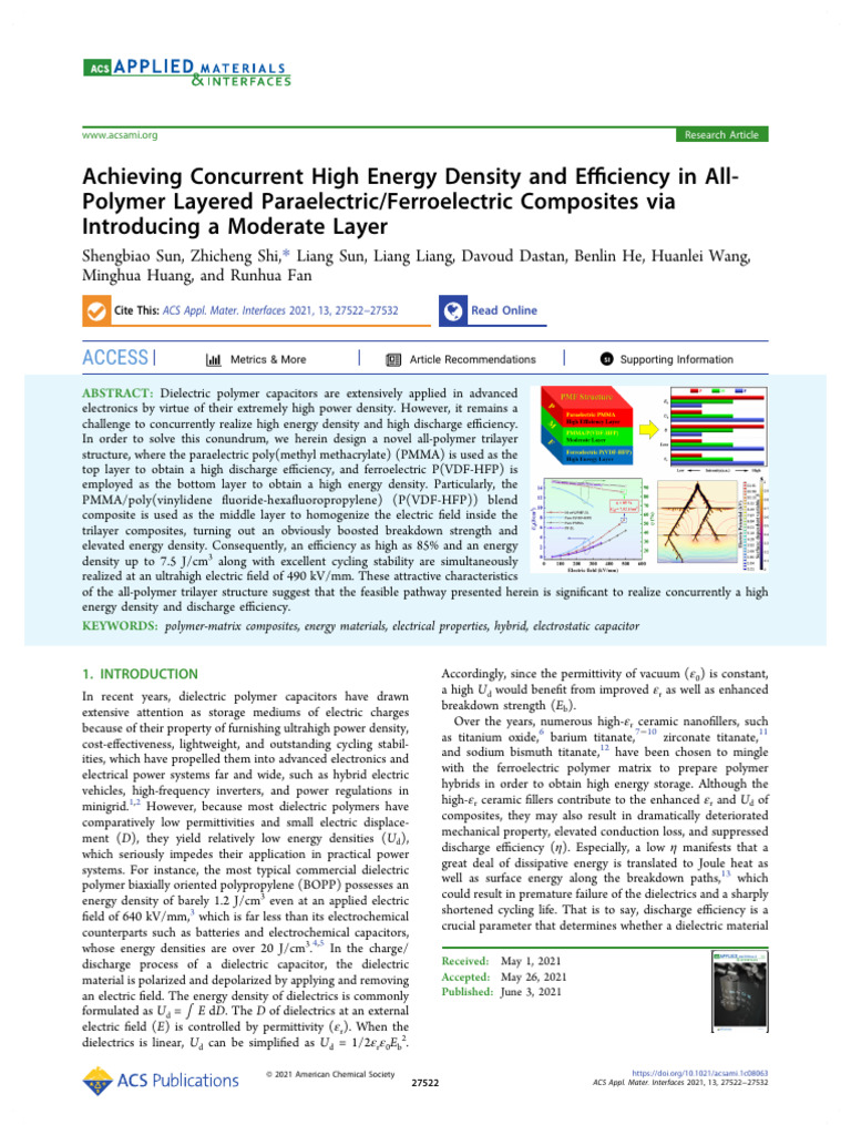 Sun Et Al 2021 Achieving Concurrent High Energy Density and Efficiency ...