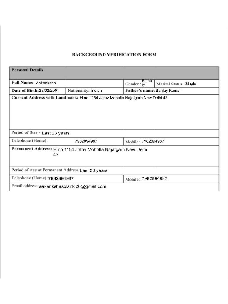 BGV Form | PDF