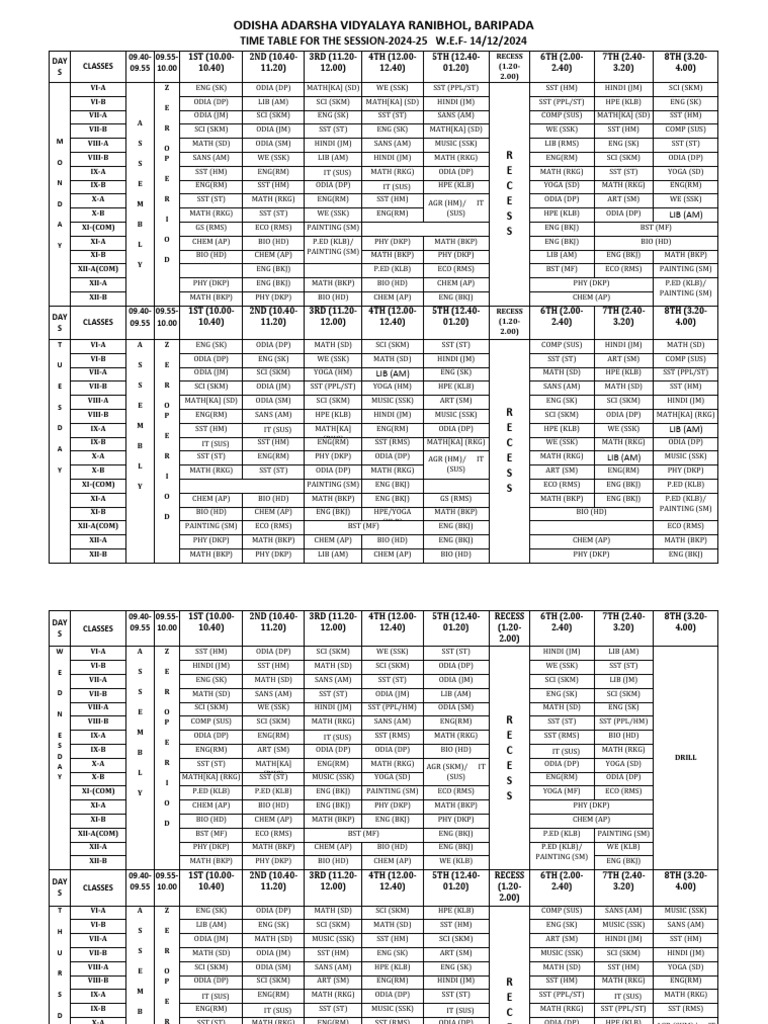 2024-25 School Timetable Overview | PDF | Languages Of India | Languages