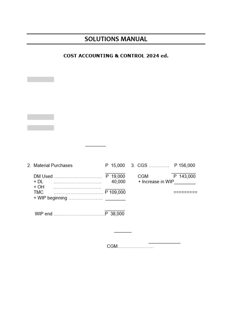 Cost Accounting Solutions Manual 2024 | PDF | Cost Of Goods Sold ...
