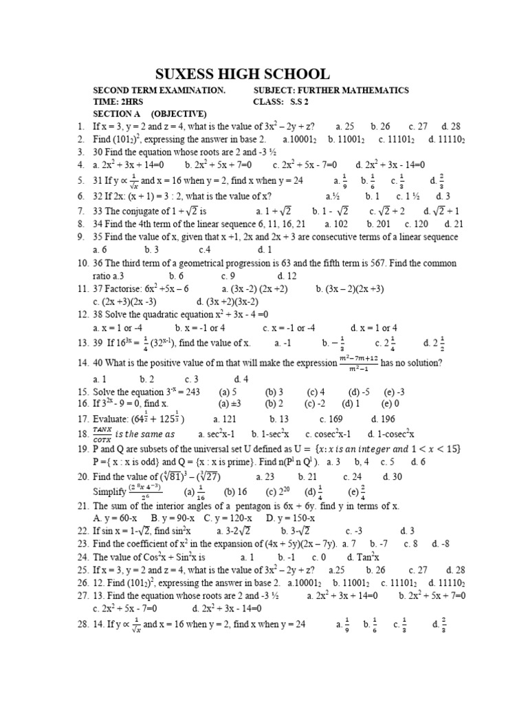 Grade 9 Further Mathematics Exam | PDF | Mathematics