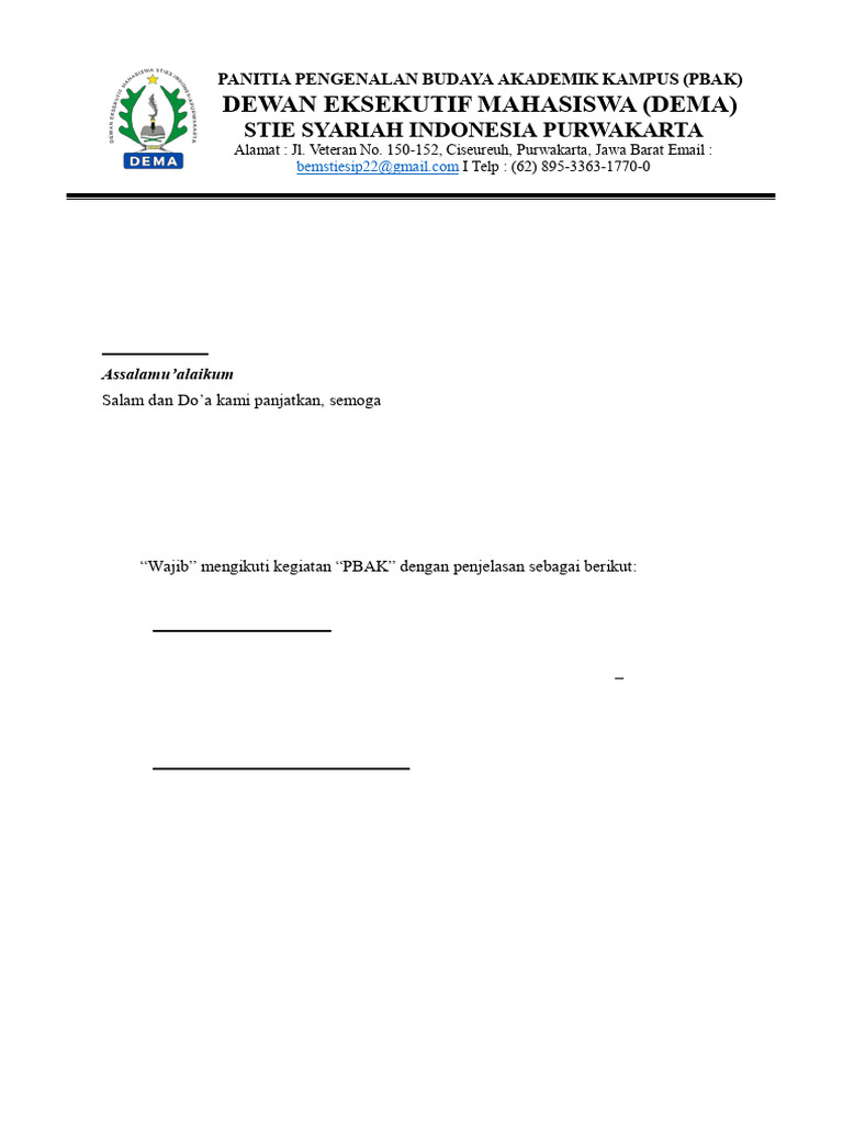 Petunjuk PBAK 2025 STIES Purwakarta | PDF