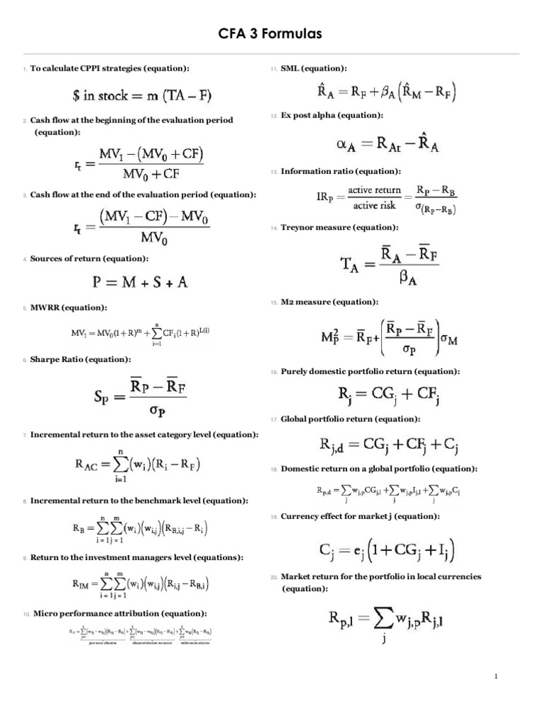 CFA 3 Formulas (1) Bond Duration Beta (Finance)