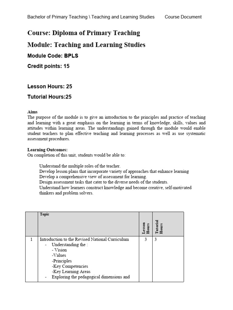 Diploma in Primary Teaching Overview | PDF | Learning | Educational ...