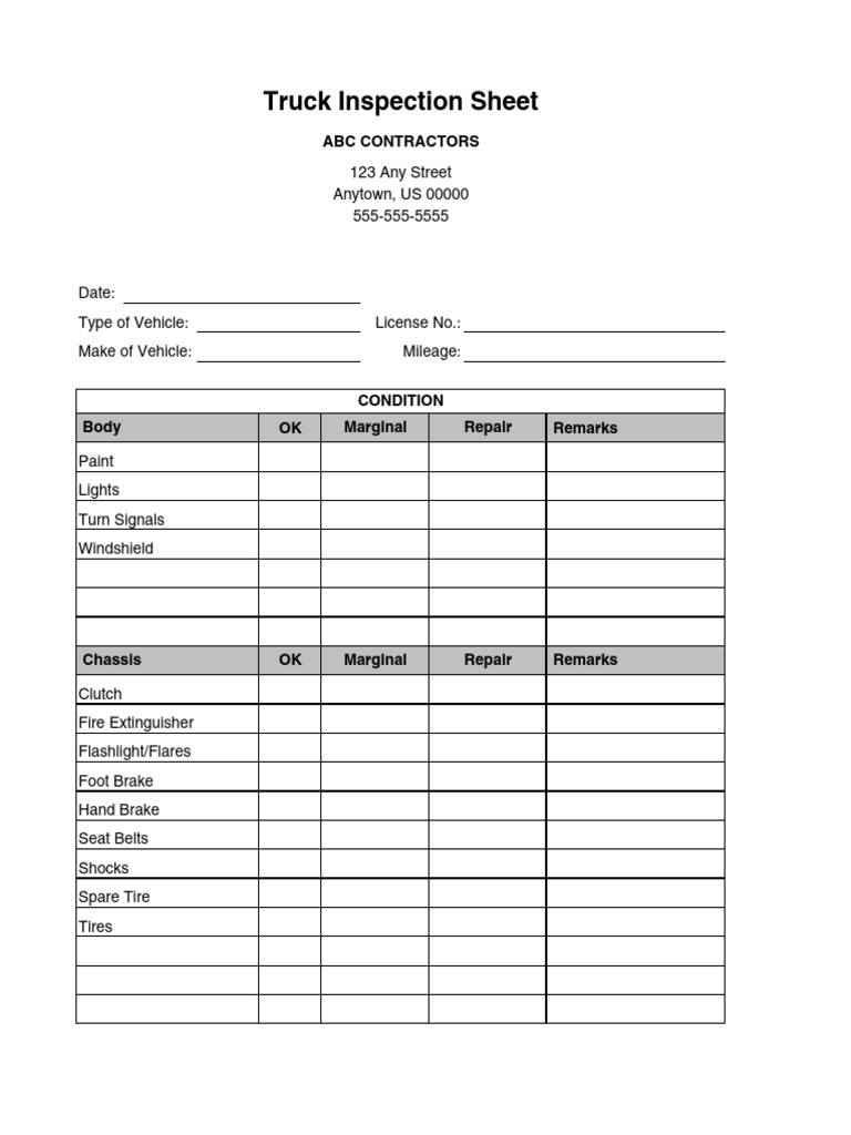Truck Inspection Checklist Template | PDF