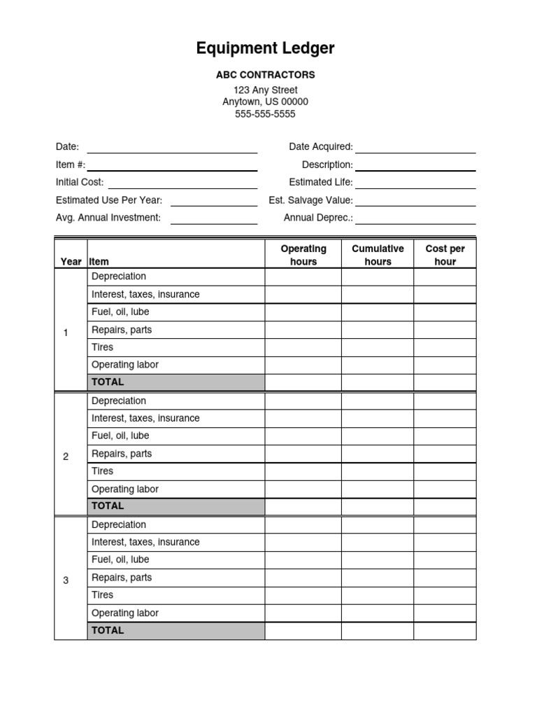 Equipment Ledger Overview for ABC Contractors | PDF
