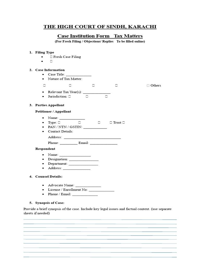 Tax Case Filing Form - Sindh High Court | PDF | Justice | Crime & Violence