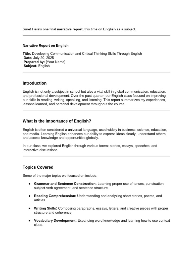 ENG 203 Report | PDF | English Language | Reading Comprehension