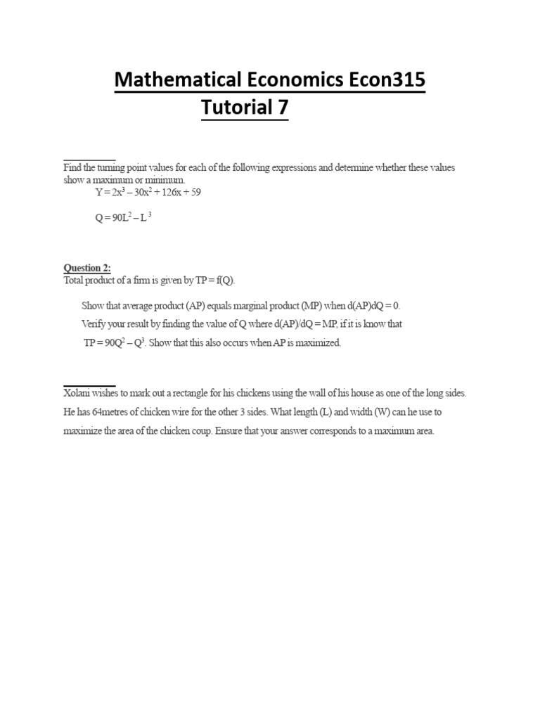 Turning Points and Optimization in Economics | PDF