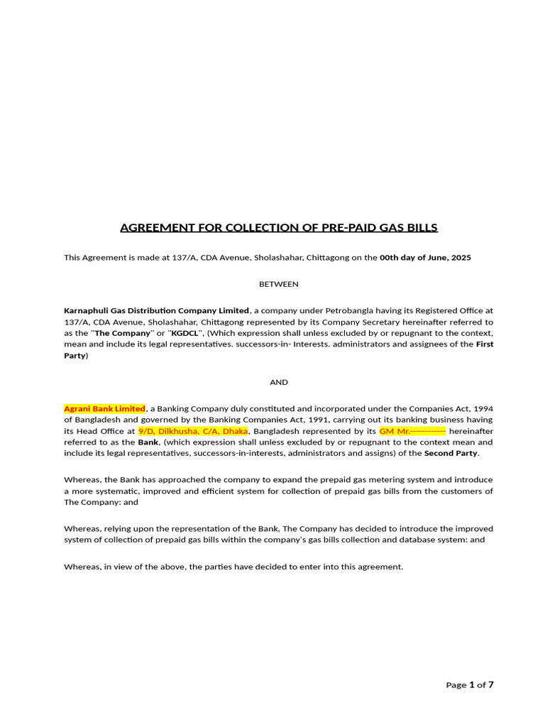 KGDCL Prepaid Gas Bill Collection Agreement | PDF | Banks | Arbitral ...