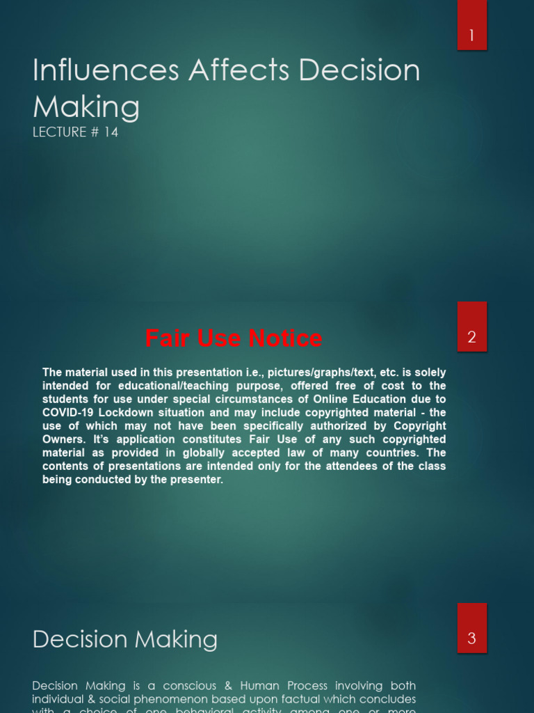 Influences on Decision Making Process | PDF | Policy | Perception