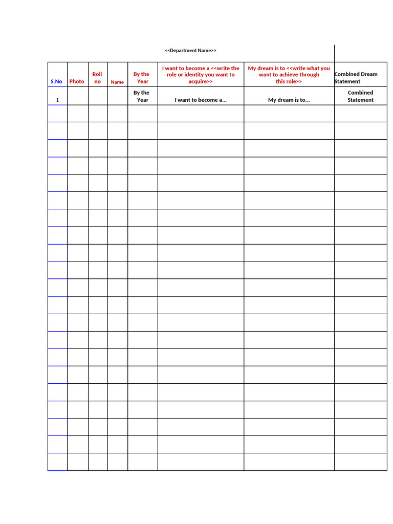 Dream Role and Aspirations Template | PDF
