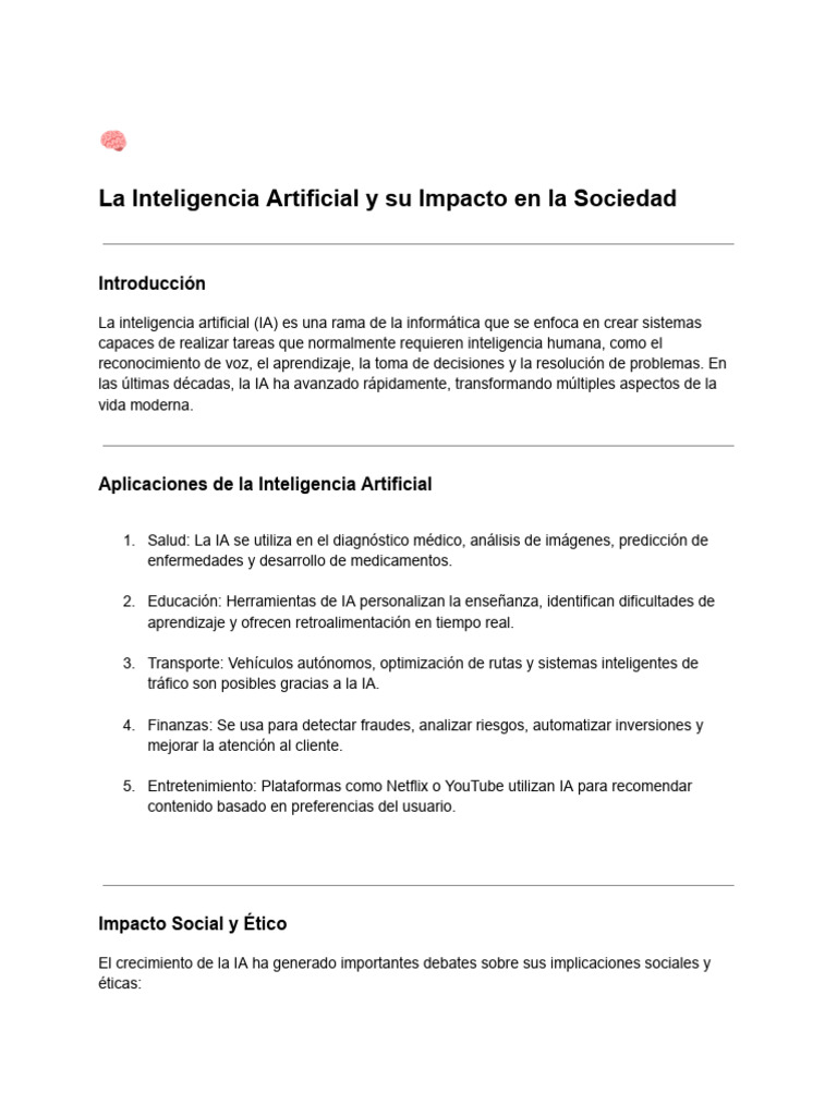 Impacto de la IA en la Sociedad Actual | PDF | Inteligencia artificial ...