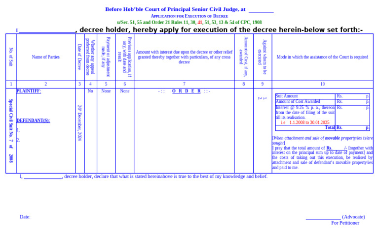 Execution Application for Civil Decree | PDF | Lawsuit | Common Law