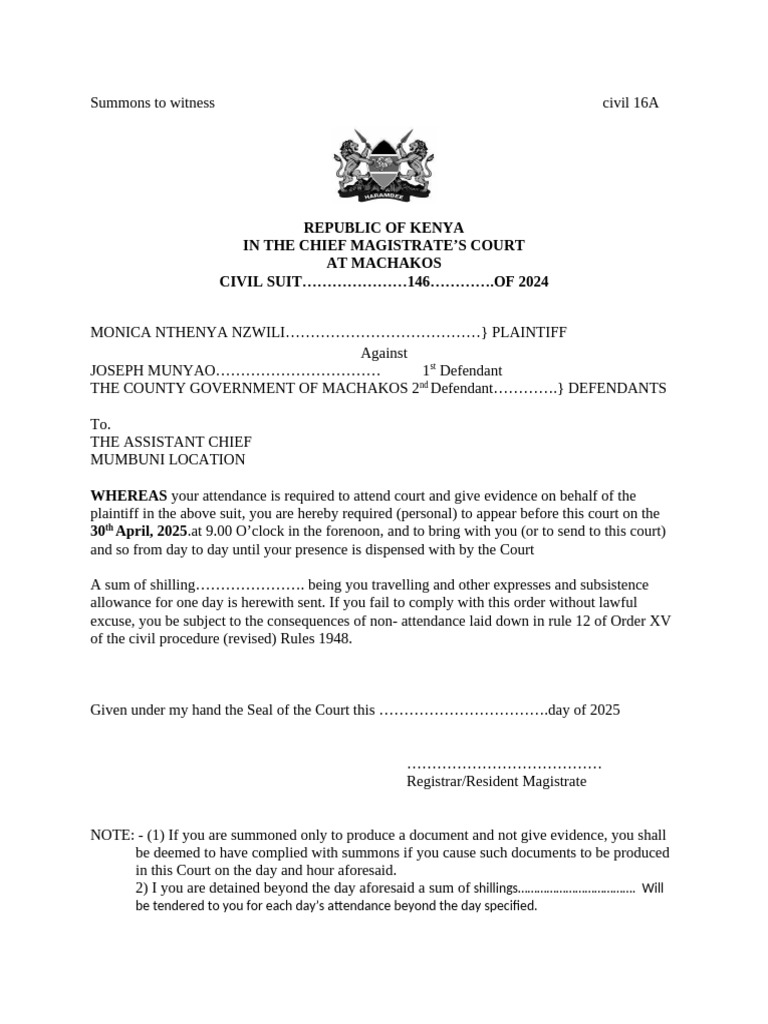 Court Summons for Witness Attendance | PDF