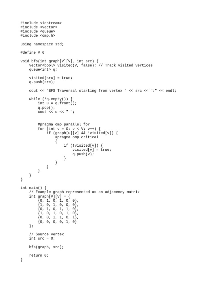 Parallel BFS Algorithm in C++ | PDF