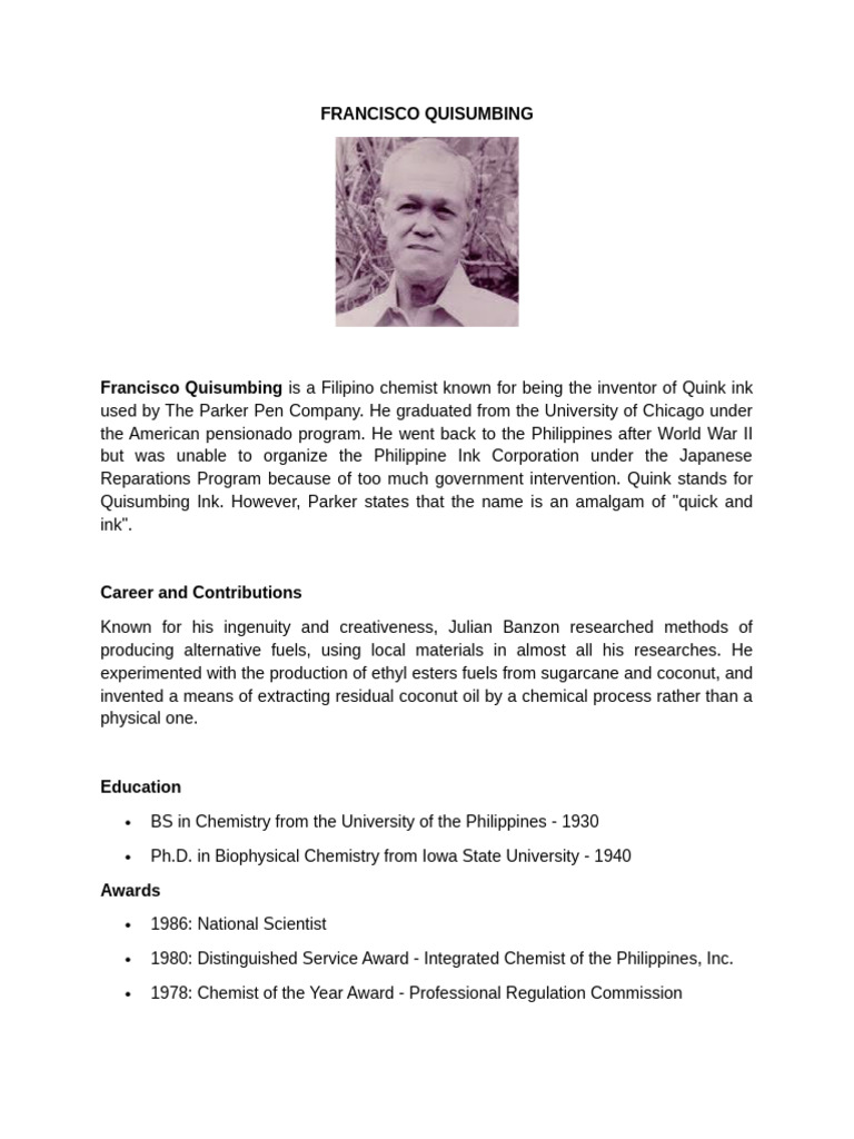 Francisco Quisumbing: Quink Ink Inventor | PDF