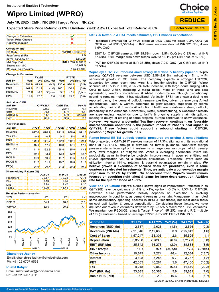 Wipro Q1FY26 Results Summary | PDF | Artificial Intelligence ...