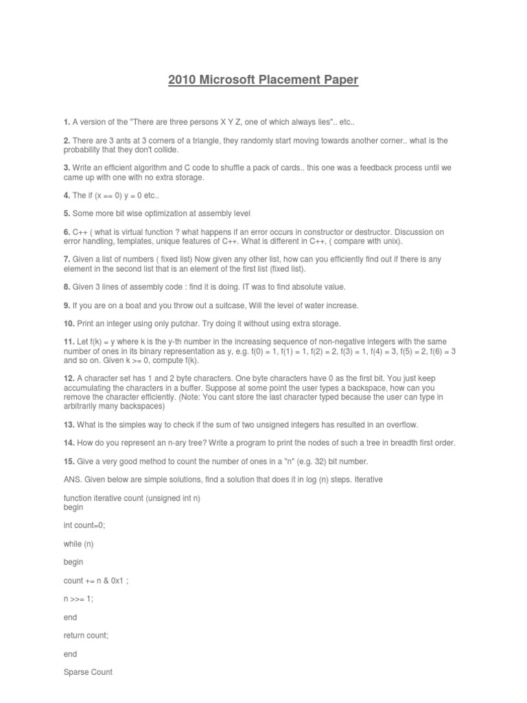 2010 Microsoft Placement Paper | PDF