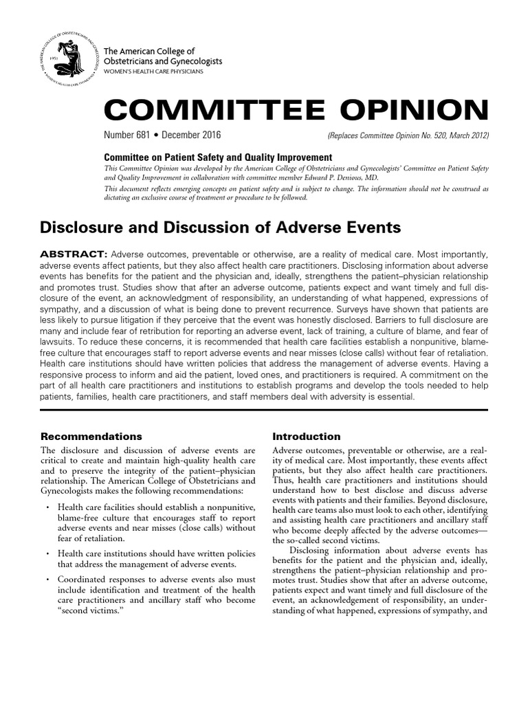 Adverse Event Disclosure in Healthcare | PDF | Patient Safety | Medical ...