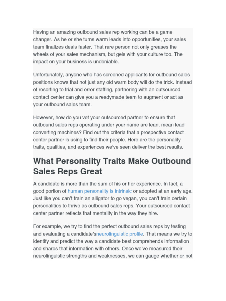 Vetting Outbound Sales Reps Effectively | PDF | Sales | Retail