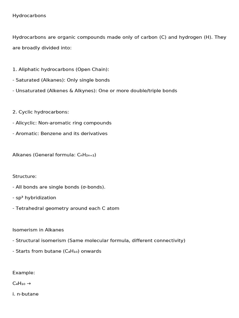 Overview of Hydrocarbons and Alkanes | PDF | Alkene | Alkane