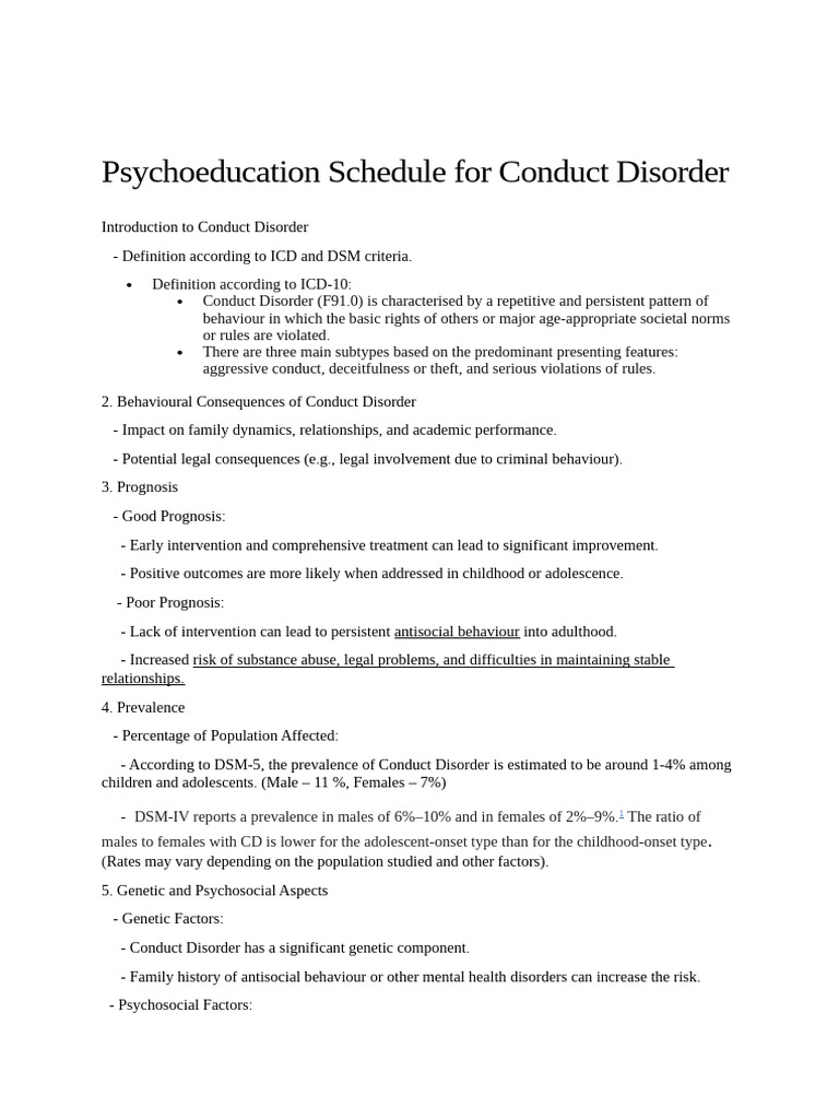 Sample Treatment Plan for Conduct Disorder | PDF | Mental Disorder ...