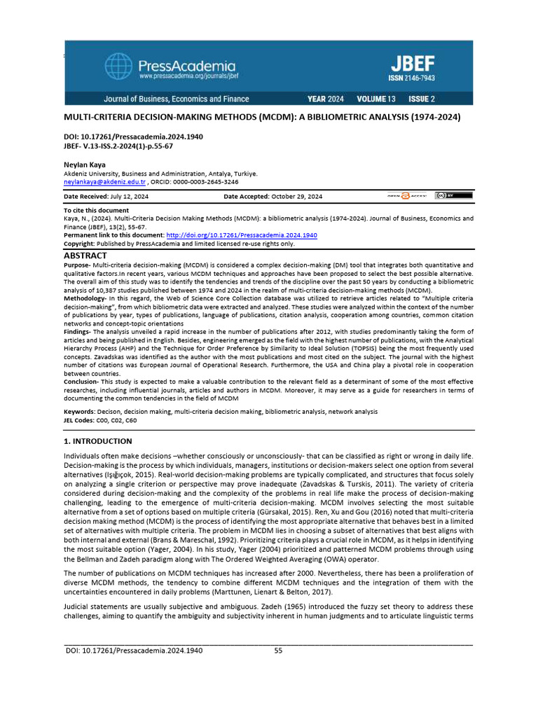 Bibliometric Analysis of MCDM Methods | PDF | Decision Making | Analysis