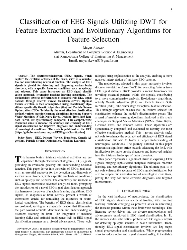 EEG Signal Classification Using DWT & ML | PDF | Principal Component ...