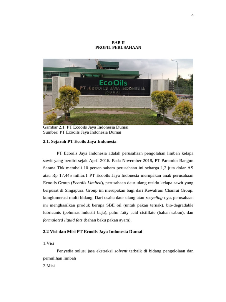 Profil PT Ecooils Jaya Indonesia Dumai | PDF