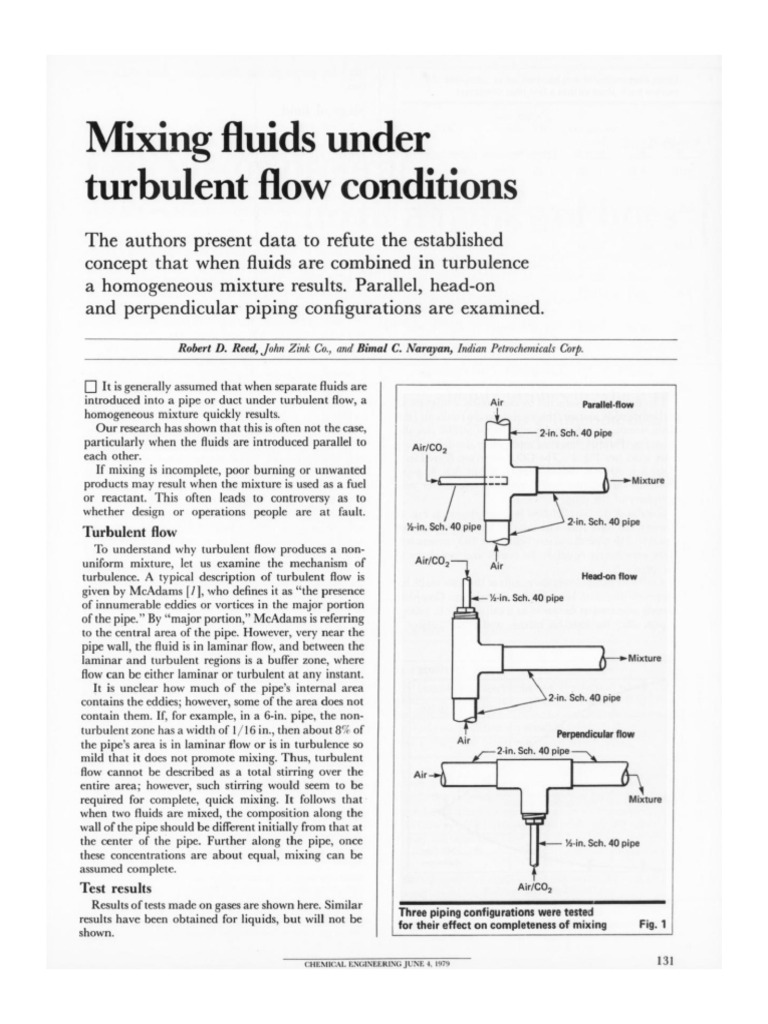 Mixing Fluids Under Turbulent Flow Conditions | PDF