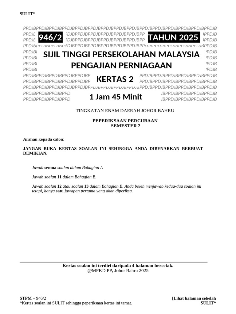 Soalan Trial PP Sem 2 (Setara) | PDF