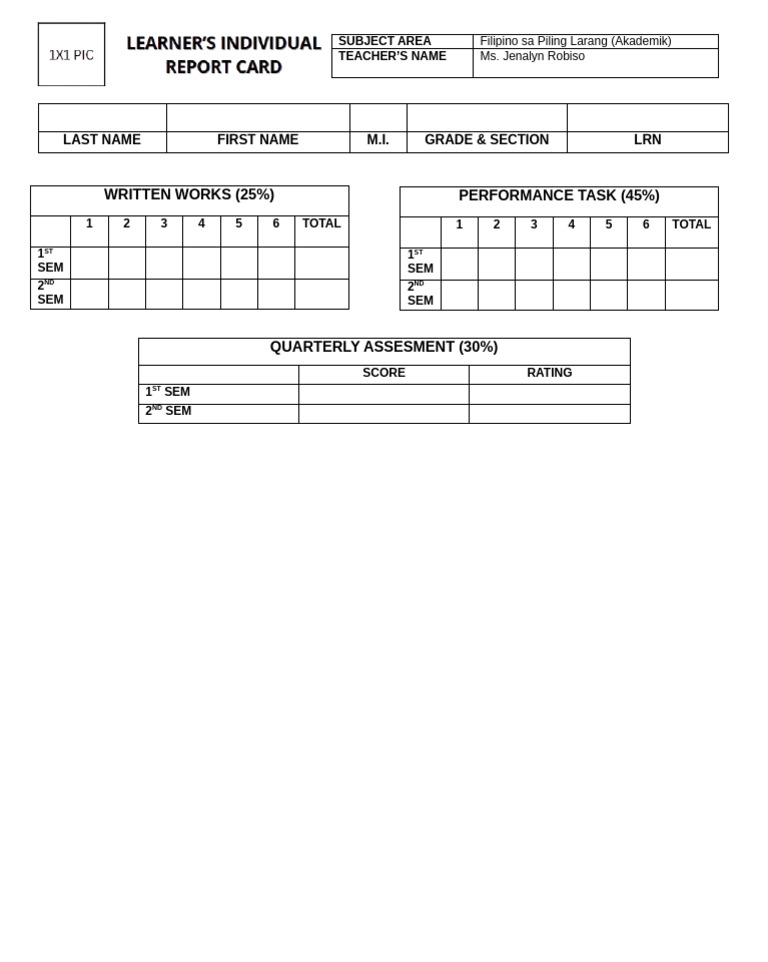 Academic Performance Report Template | PDF
