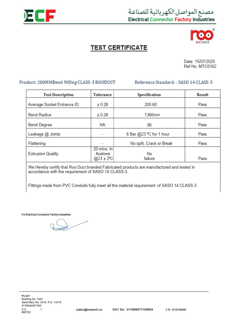 Electrical Connector Test Certificate | PDF