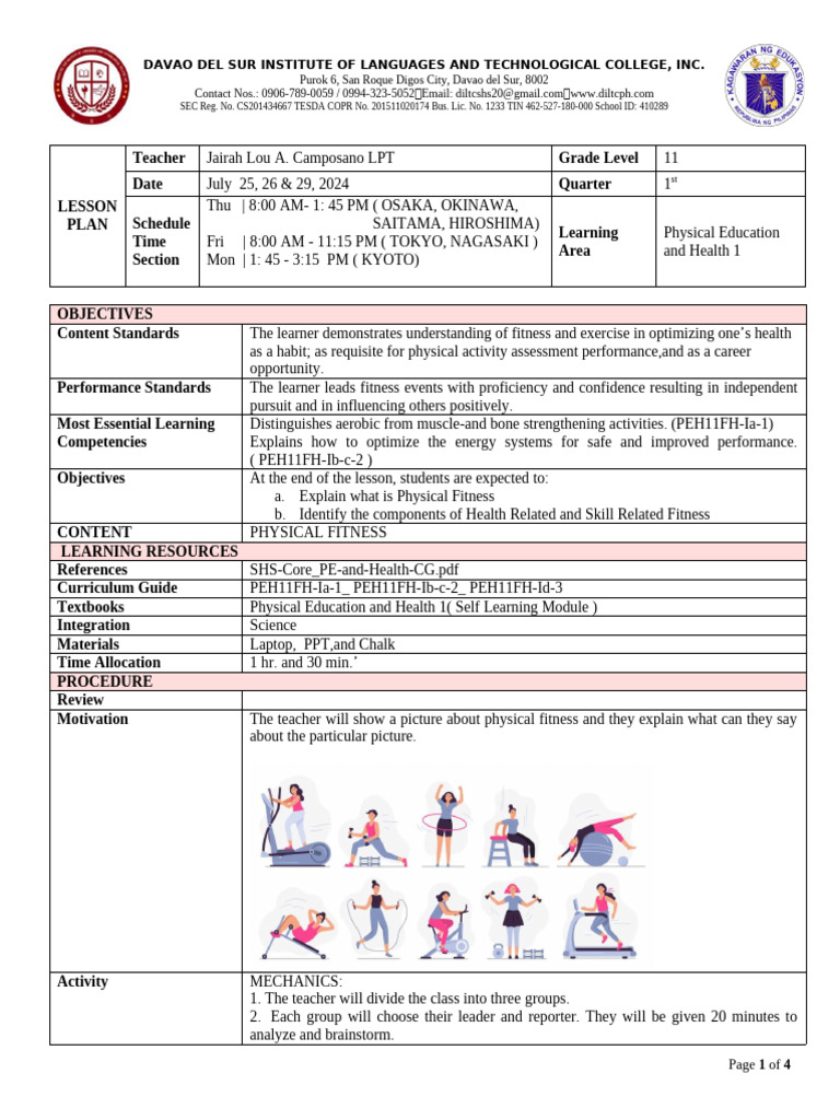 Physical Fitness Lesson Plan | PDF | Physical Fitness | Flexibility ...