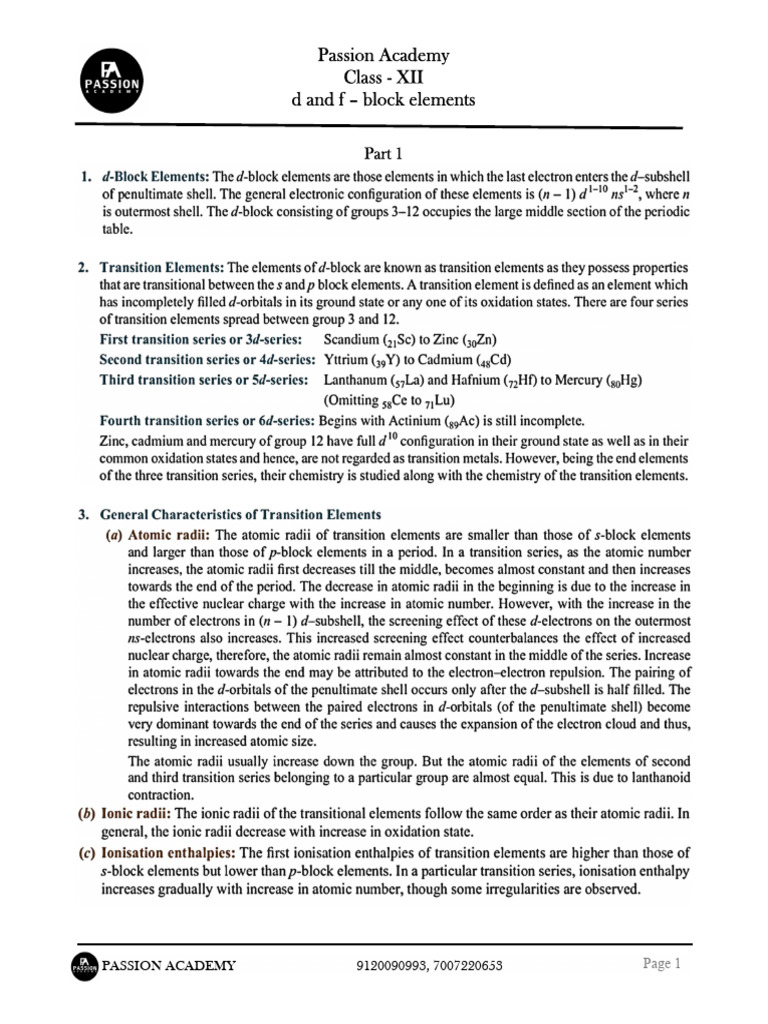 Class XII f-Block Elements Guide | PDF