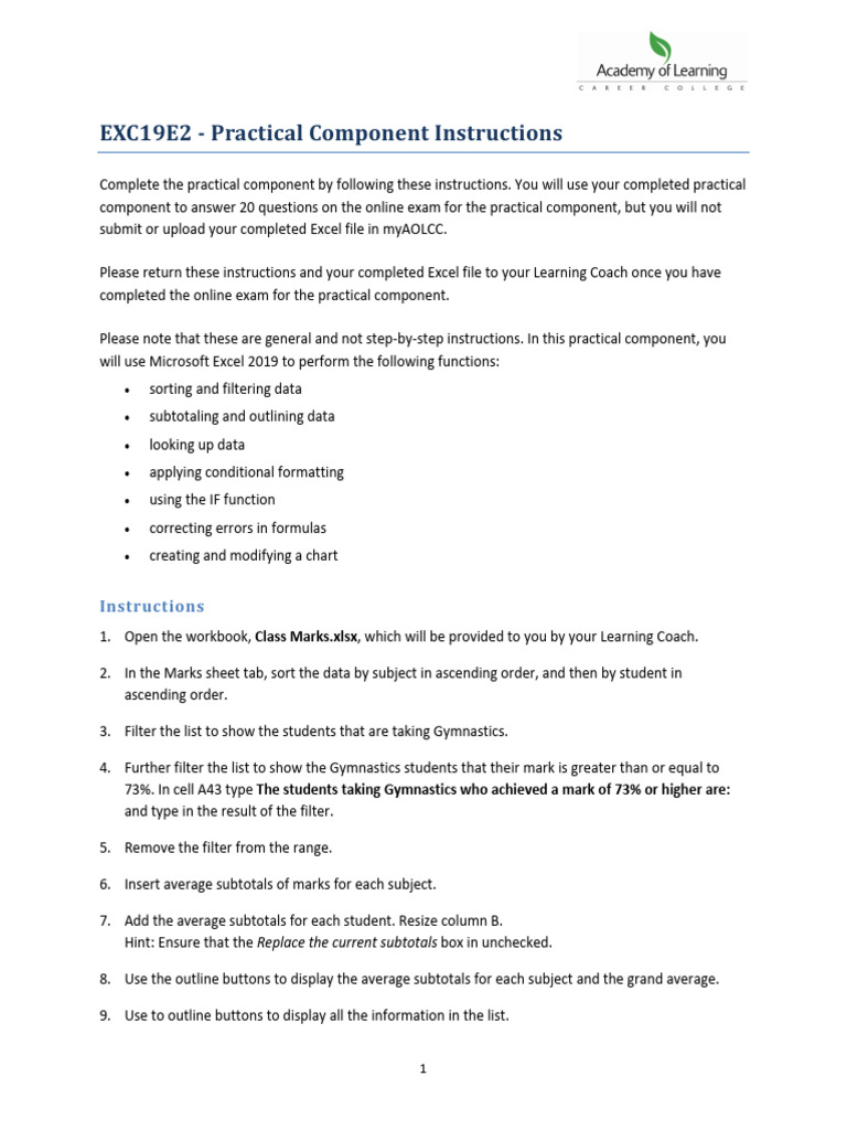 Excel Practical Component Instructions | PDF | Microsoft Excel