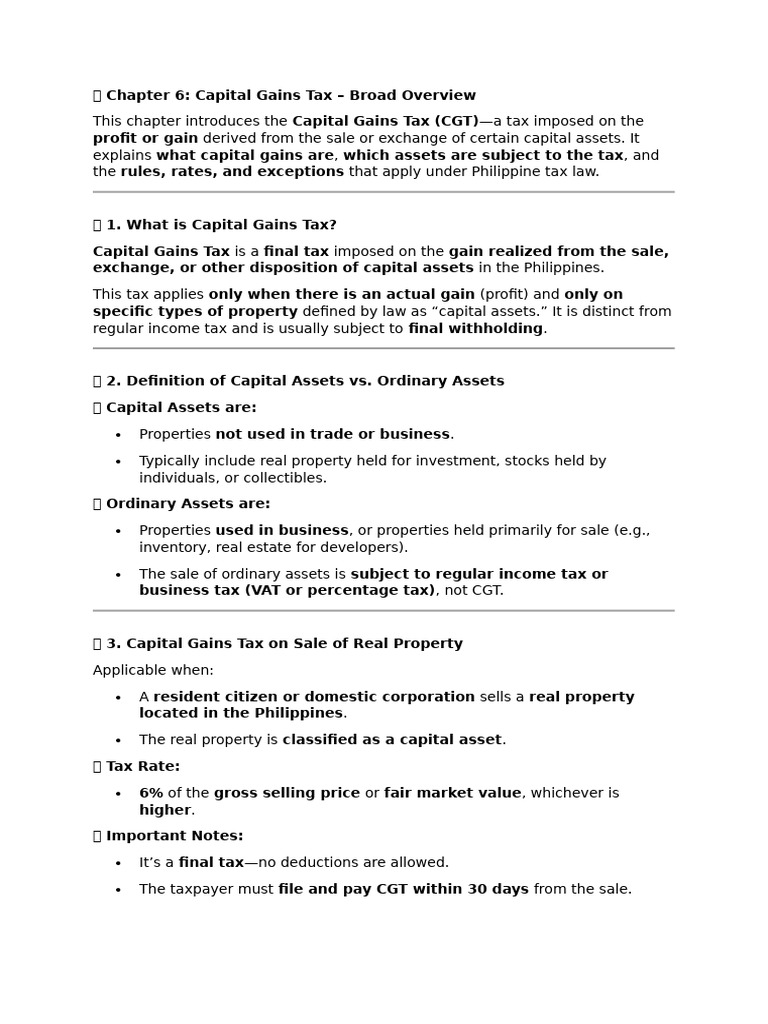 Capital Gains Tax in the Philippines | PDF | Capital Gains Tax | Taxes