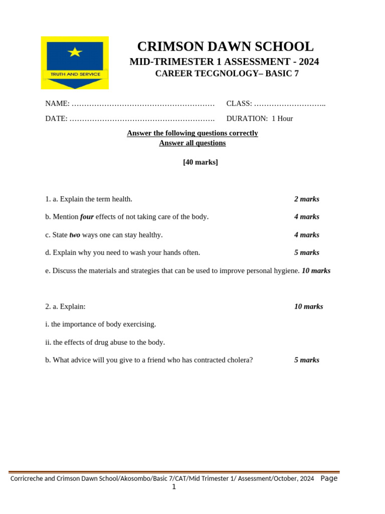Basic 7 Health Assessment 2024 | PDF
